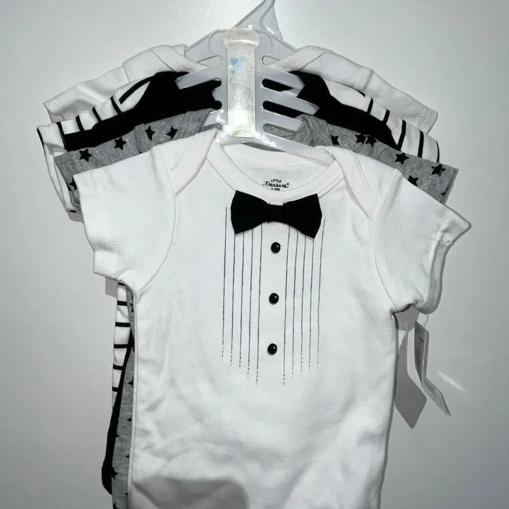 Lot of 5 Little Treasure Baby‎ Boys Bodysuits Black White Size 6-9 Months NWT